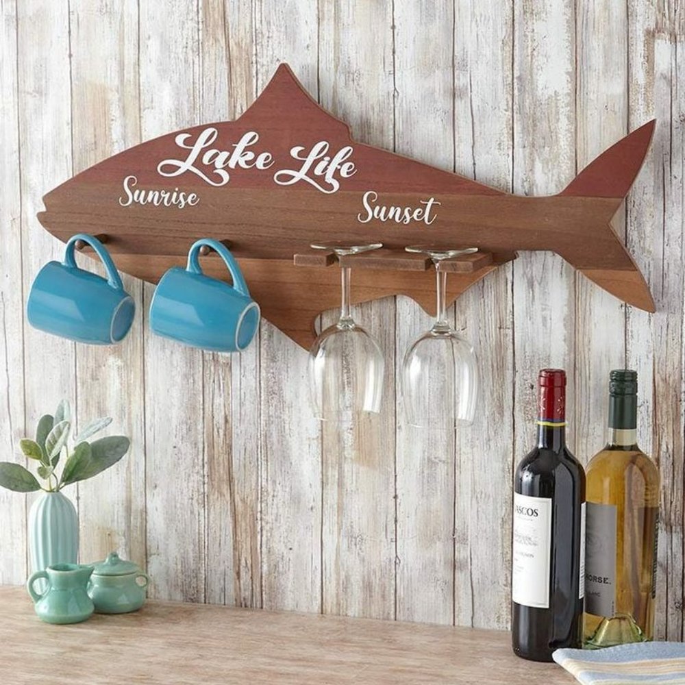 Wooden Fish Wine Glass & Coffee Mug Holder